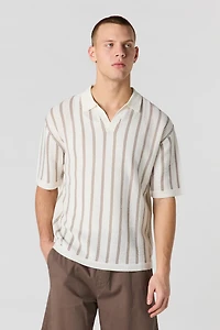 Textured Knit Johnny Collar Polo