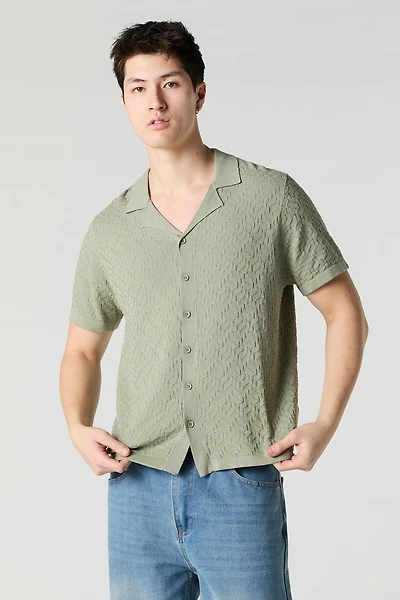Textured Knit Button-Up Top