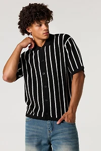 Boxy Jacquard Knit Button-Up Top