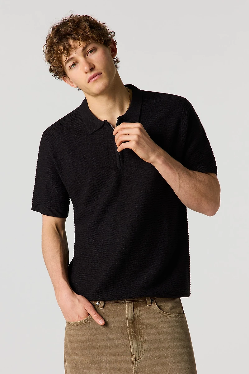 Quarter Zip Flat Collar Knit Top