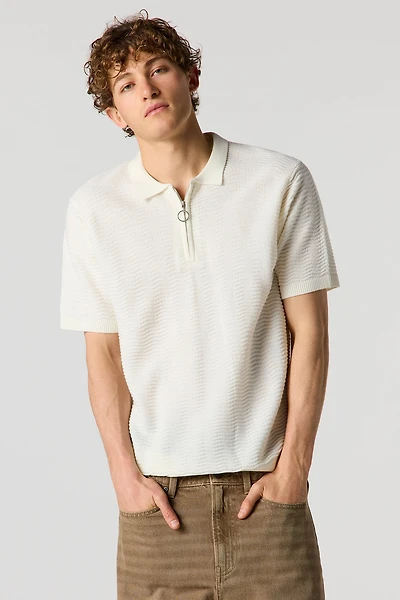 Haut en tricot à col plat avec quart de fermeture glissière