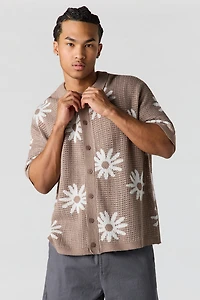 Floral Jacquard Knit Button-Up Top