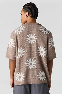 Floral Jacquard Knit Button-Up Top