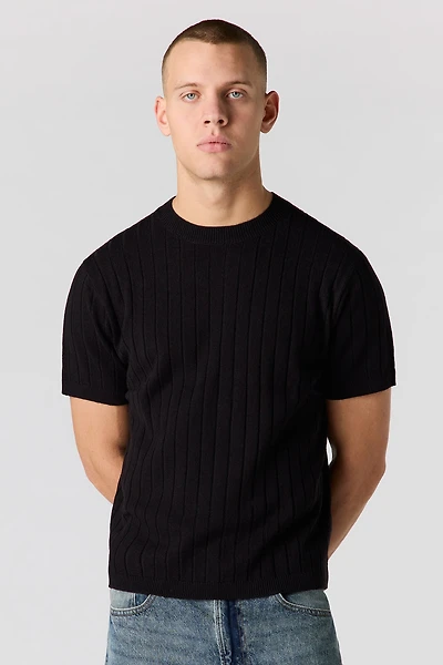 Ribbed Knit Short Sleeve Top