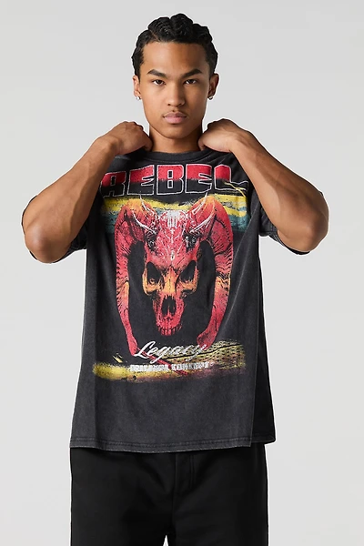 T-shirt délavé à imprimé Rebel