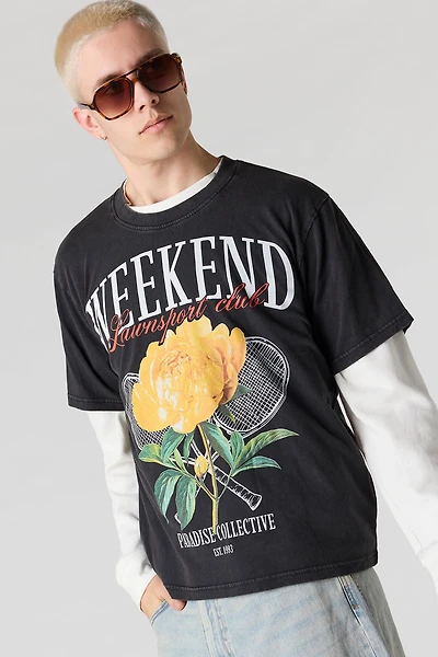 T-shirt délavé à imprimé Club