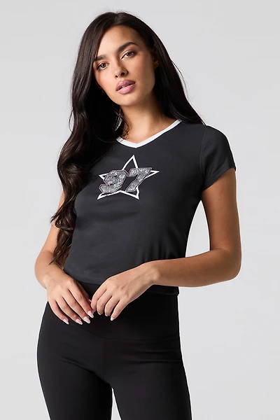 Sporty Graphic V-Neck T-Shirt