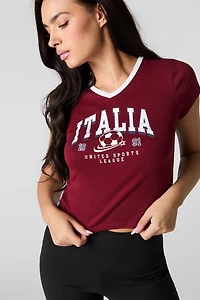 T-shirt à col en V et imprimé Sporty