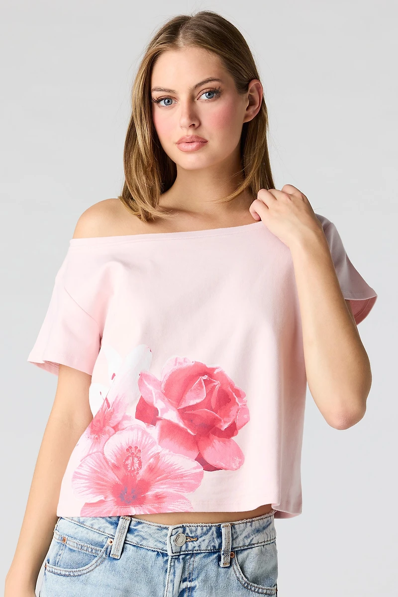 Off Shoulder Graphic T-Shirt