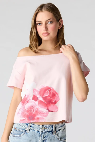 Off Shoulder Graphic T-Shirt