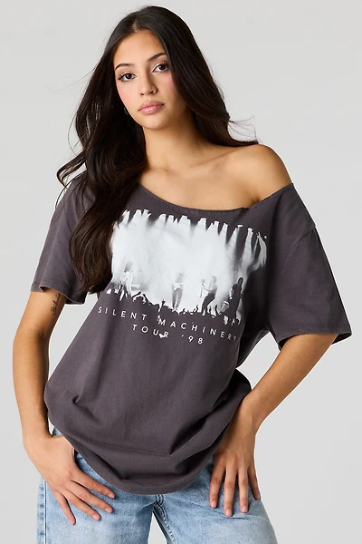 T-shirt à épaules dénudées avec imprimé Tour