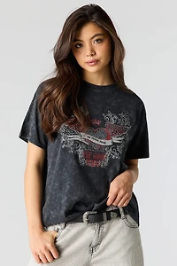 Rhinestone Graphic Washed Boyfriend T-Shirt