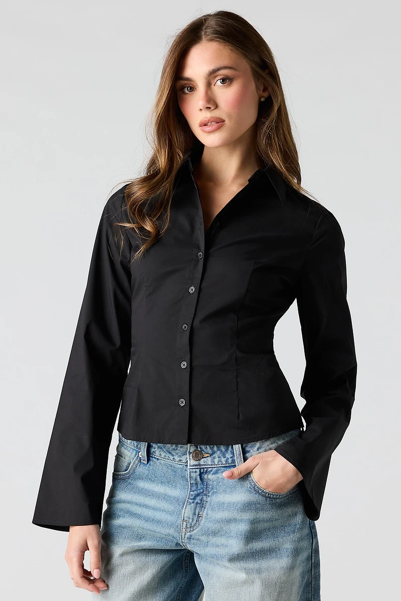 Long Bell Sleeve Button-Up Top