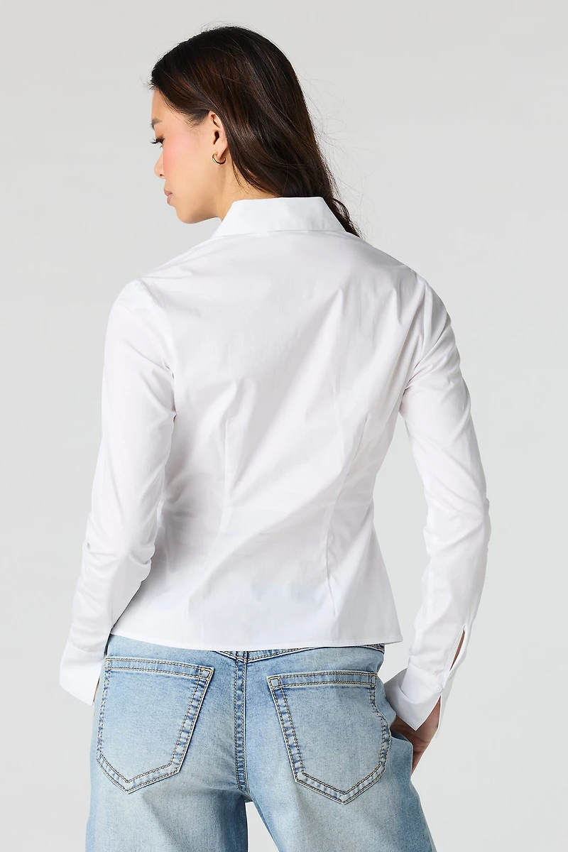 Collared Long Sleeve Slim Button-Up Top