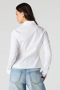 Collared Long Sleeve Slim Button-Up Top