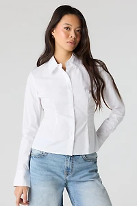 Collared Long Sleeve Slim Button-Up Top