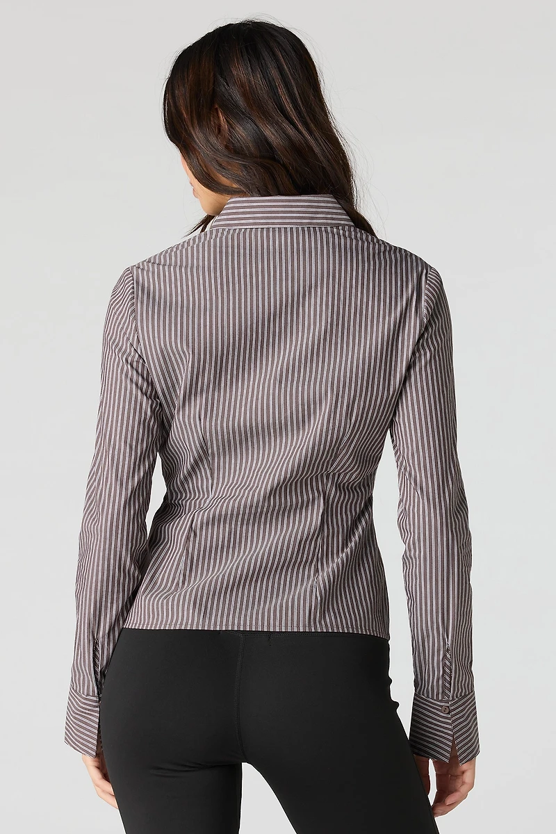 Collared Long Sleeve Slim Button-Up Top