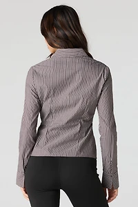 Collared Long Sleeve Slim Button-Up Top