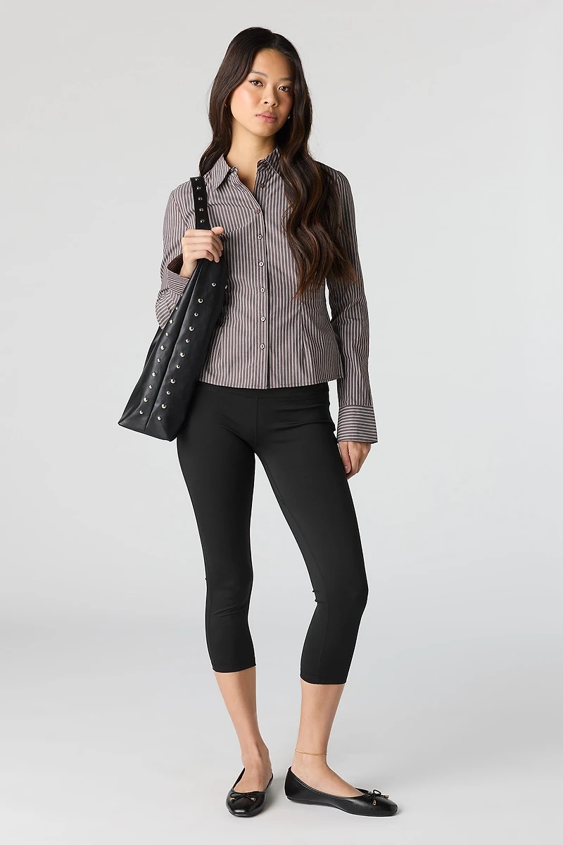 Collared Long Sleeve Slim Button-Up Top