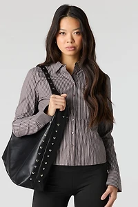 Collared Long Sleeve Slim Button-Up Top