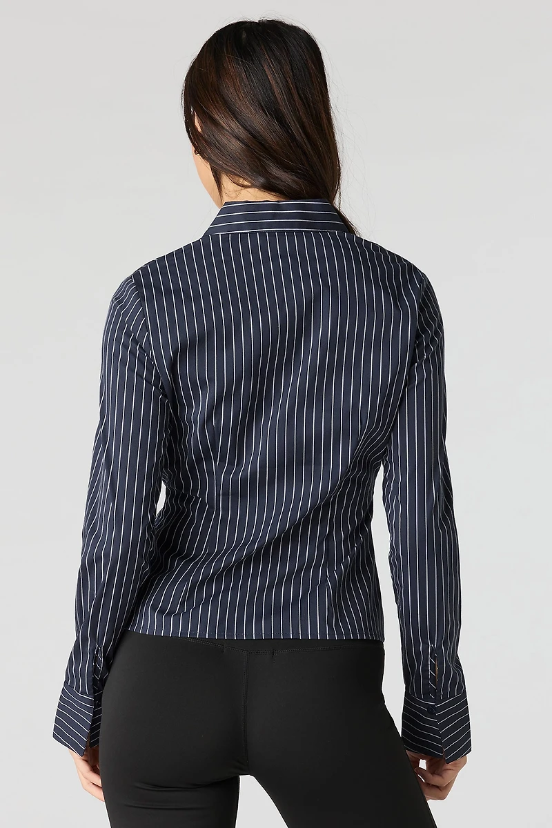 Collared Long Sleeve Slim Button-Up Top