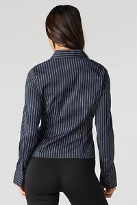 Collared Long Sleeve Slim Button-Up Top