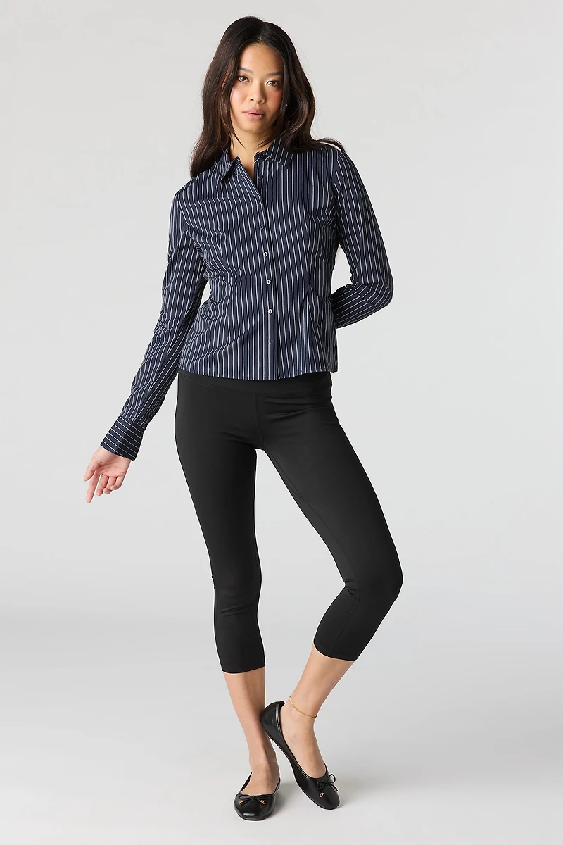 Collared Long Sleeve Slim Button-Up Top