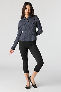 Collared Long Sleeve Slim Button-Up Top