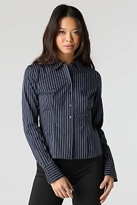 Collared Long Sleeve Slim Button-Up Top