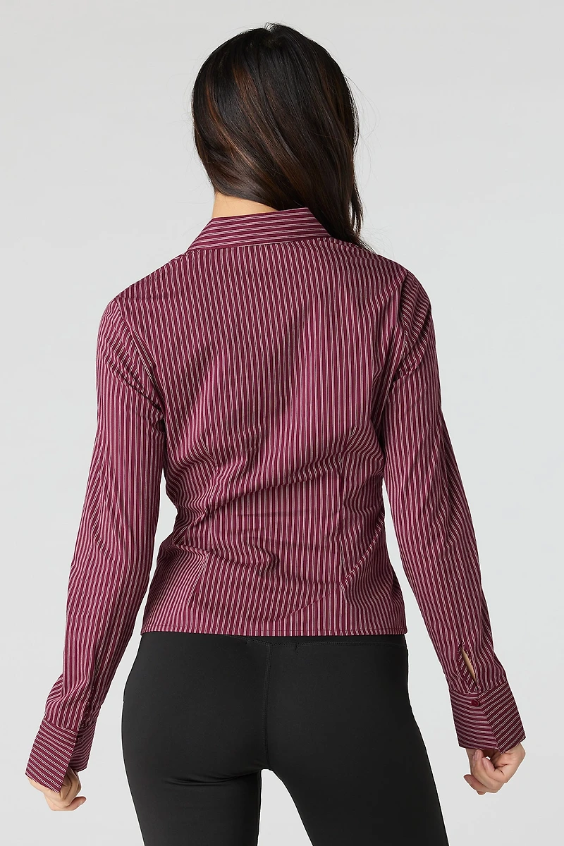 Collared Long Sleeve Slim Button-Up Top