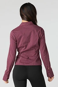 Collared Long Sleeve Slim Button-Up Top