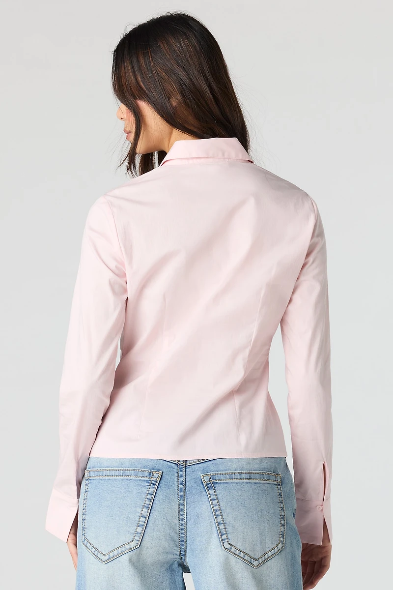 Collared Long Sleeve Slim Button-Up Top