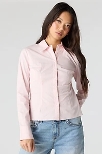 Collared Long Sleeve Slim Button-Up Top