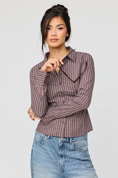 Button-Up Slim Long Sleeve Top