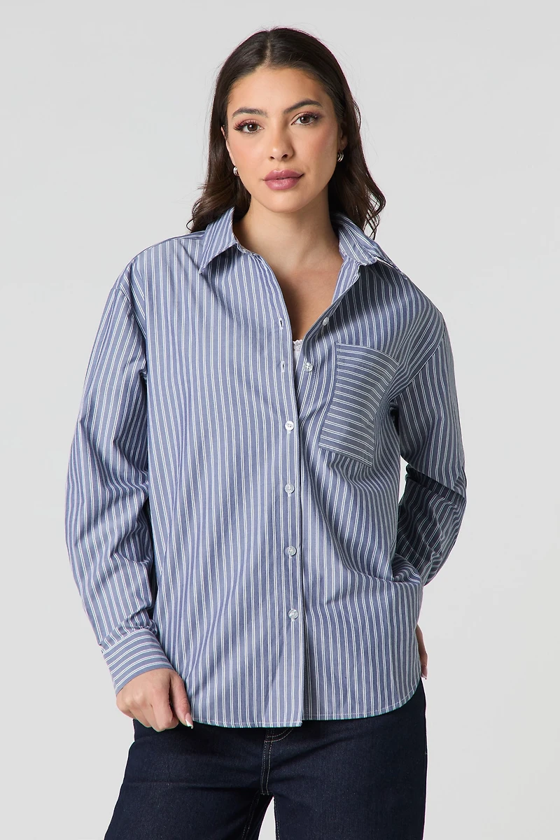 Oversized Striped Button-Up Top