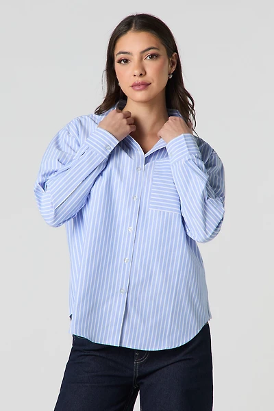 Oversized Striped Button-Up Top