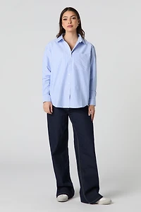 Oversized Striped Button-Up Top