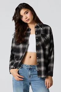 Oversized Plaid Flannel Button-Up Top