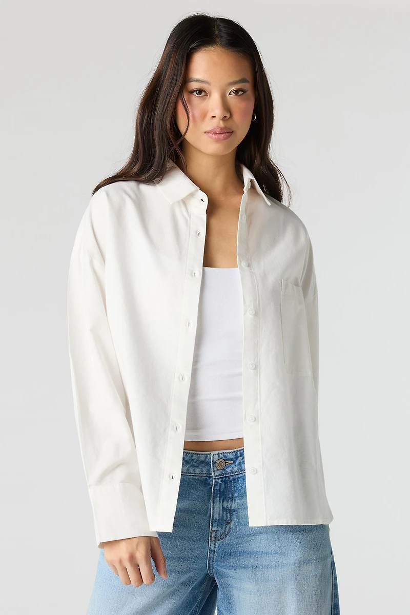 Oversized Collared Button-Up Top