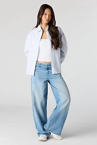 Oversized Collared Button-Up Top