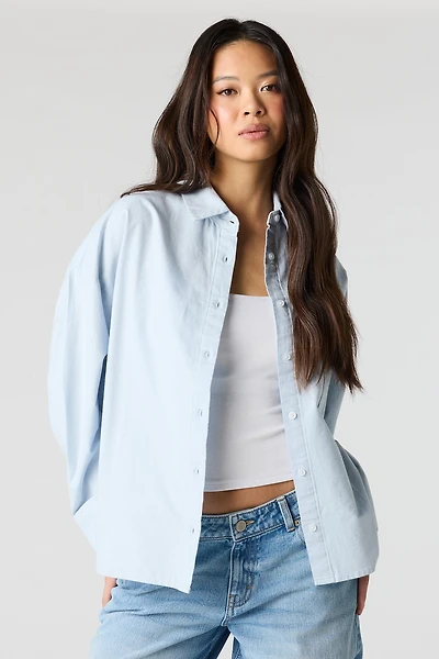 Oversized Collared Button-Up Top
