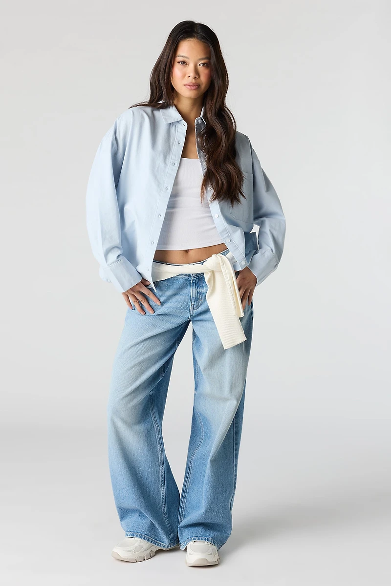 Oversized Collared Button-Up Top
