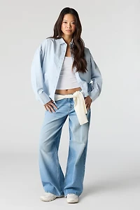 Oversized Collared Button-Up Top