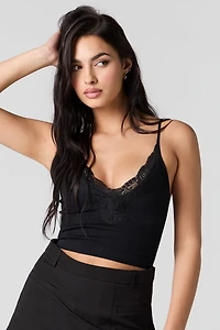 Seamless Lace Cropped Cami with Built-in Cups