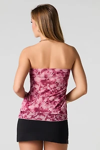 Floral Mesh Front Drawstring Tube Top