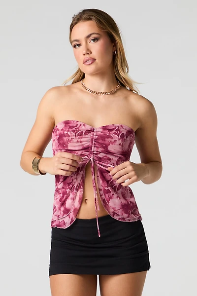 Haut-tube en filet à imprimé floral attache coulissante