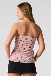 Floral Mesh Front Drawstring Tube Top