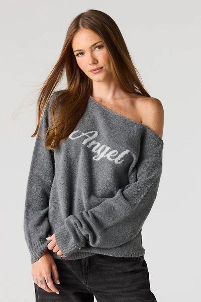 Mossy Jacquard Knit Off Shoulder Sweater