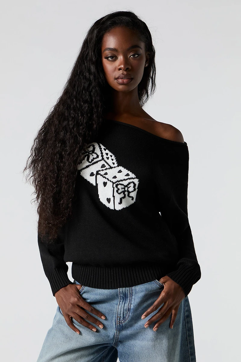 Jacquard Knit Off Shoulder Sweater