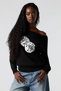 Jacquard Knit Off Shoulder Sweater